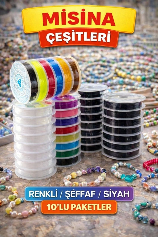 MİSİNA ÇEŞİTLERİ / RENKLİ - ŞEFFAF - SİYAH 10LU PAKET