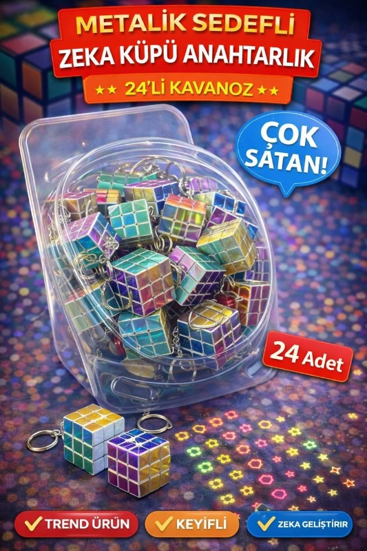 METALİK SEDEFLİ ZEKA KÜPÜ ANAHTARLIK / 36LI KAVANOZ