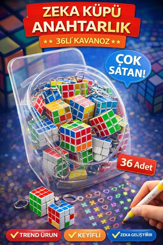 ZEKA KÜPÜ ANAHTARLIK İTHAL LÜKS / 36LI KAVANOZ