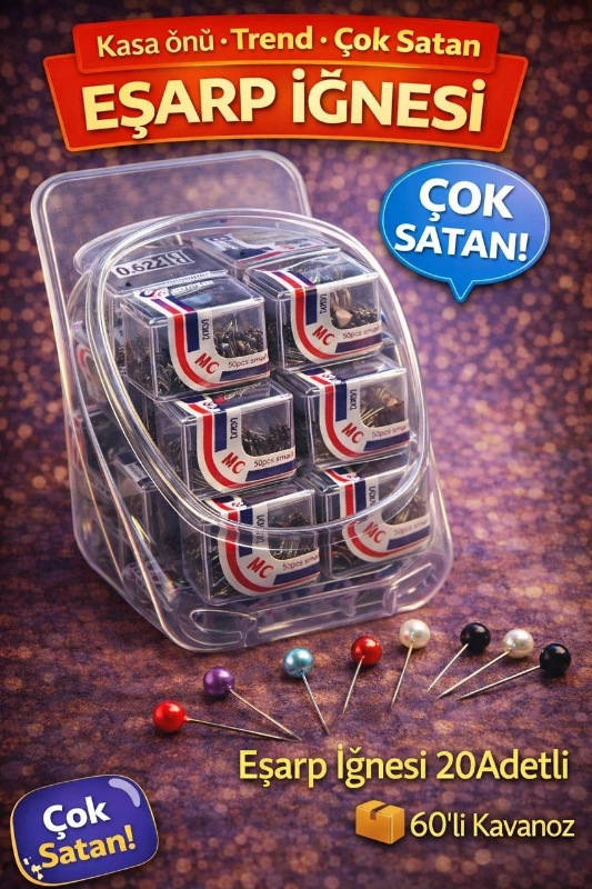 EŞARP İĞNESİ ŞEFFAF KUTUDA / 60LI KAVANOZ