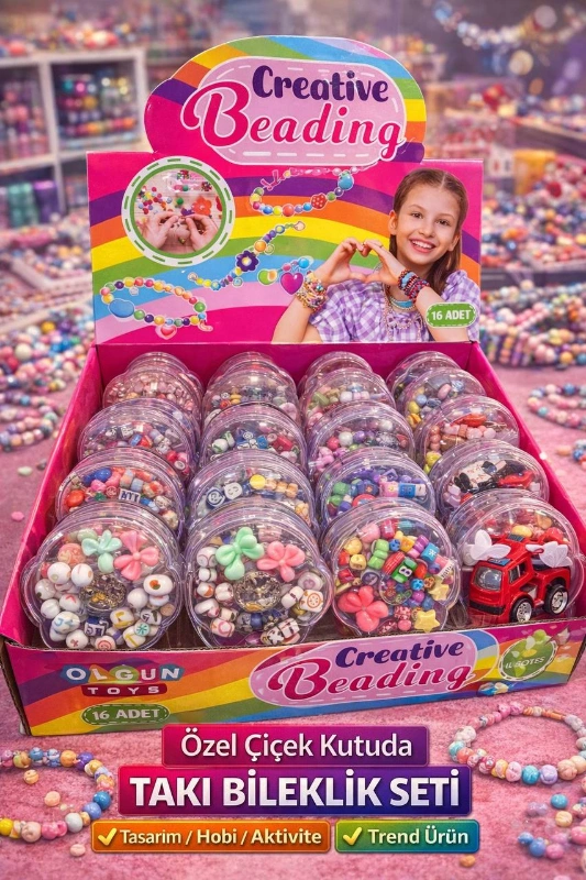 ÇİÇEK KUTUDA TAKI TOKA SETİ / 16LI STANT