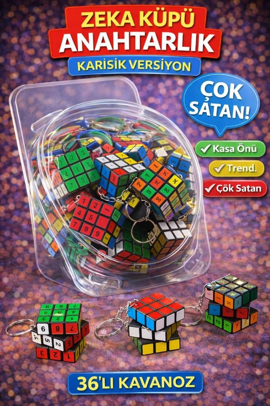 ZEKA KÜPÜ ANAHTARLIK KARIŞIK VERSİYON / 36LI KAVANOZ