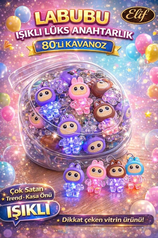 IŞIKLI LABUBU ANAHTARLIK / 80Lİ KAVANOZ