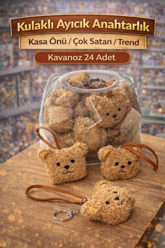 KULAKLI PELUŞ AYICIK ANAHTARLIK / 24LÜ KAVANOZ