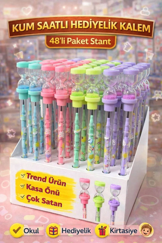 KUM SAATLİ HEDİYELİK KALEM / 48Lİ STANT