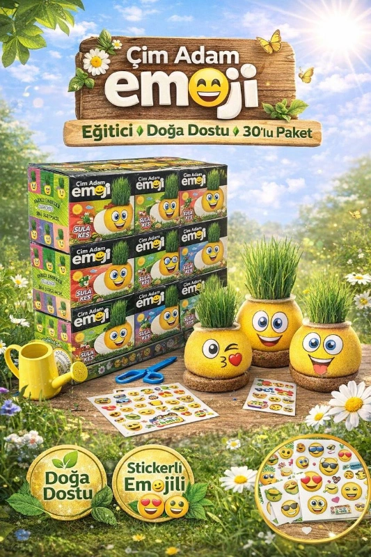 EMOJİLİ ÇİM ADAM KUTULU / 30LU PAKET