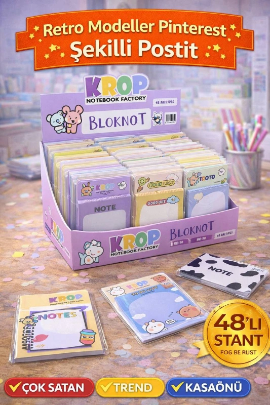 KROPP RETRO MODELLER ŞEKİLLİ POSTİT SETİ / 48Lİ STANT
