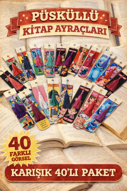 PÜSKÜLLÜ KİTAP AYIRACI TREND MODELLER / 40LI PAKET