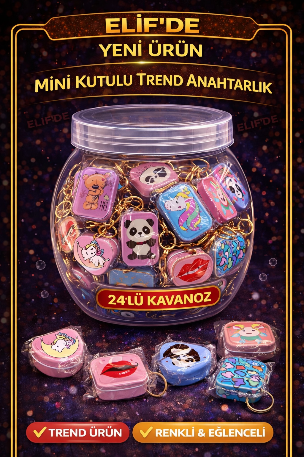 Mini Kutulu Trend Anahtarlık / 24lü Kavanoz