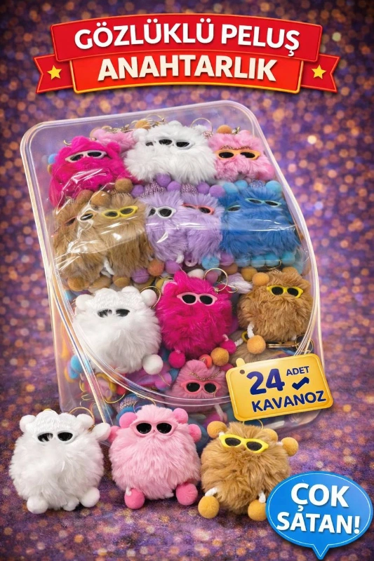 GÖZLÜKLÜ PELUŞ ANAHTARLIK / 24LÜ KAVANOZ