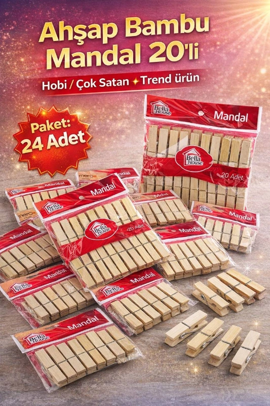 AHŞAP MANDAL BAMBU 20Lİ / 12Lİ PAKET