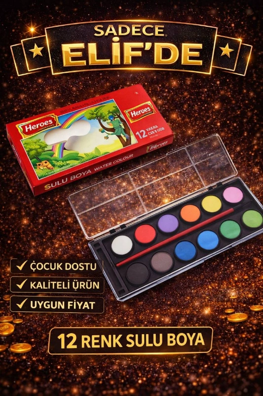 HEROS 12 RENK SULU BOYA / 24LÜ PAKET