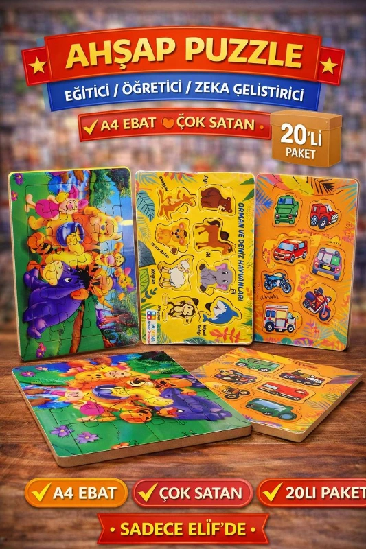 AHŞAP A4 PUZZLE EĞİTİCİ/ 20Lİ PAKET