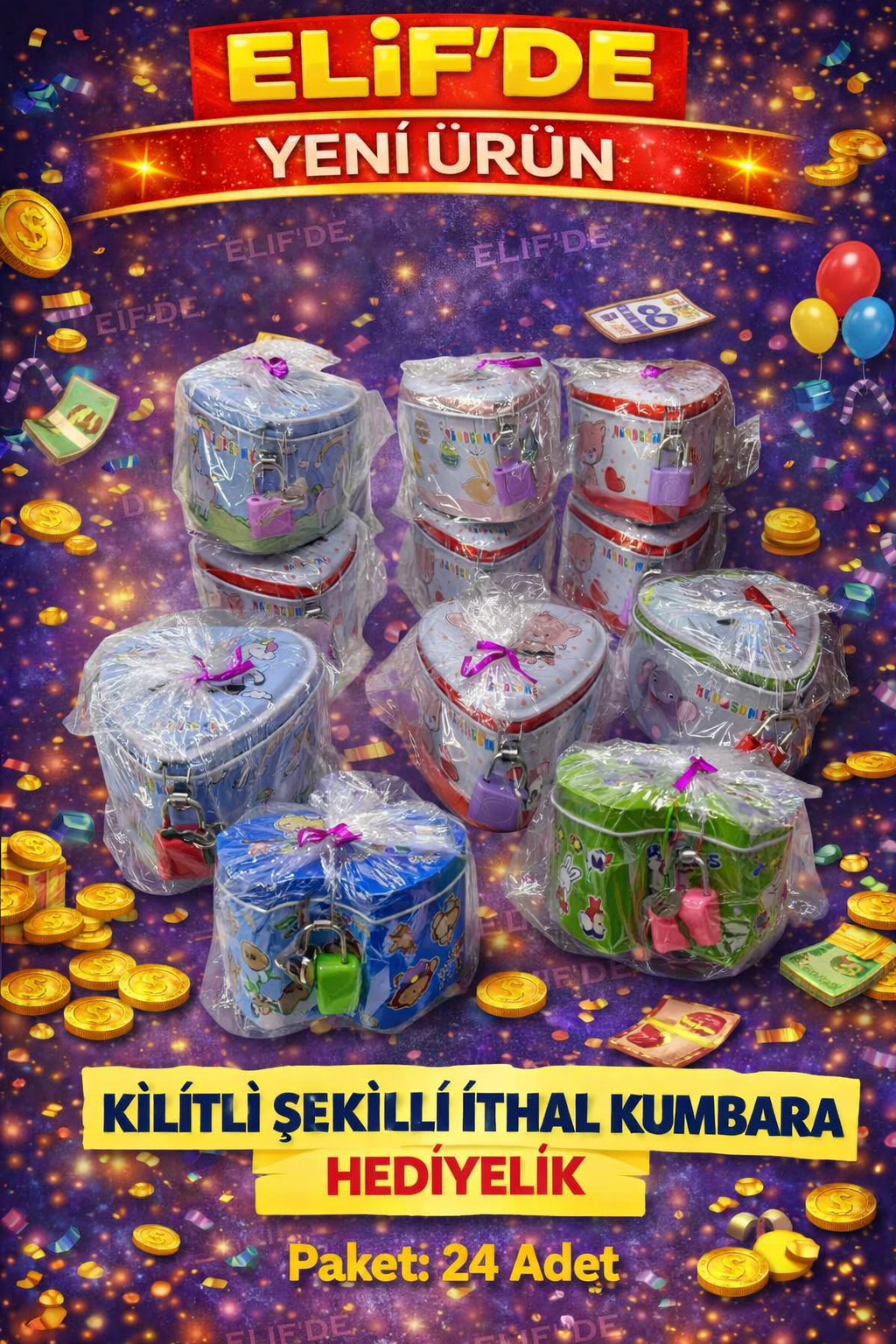 İthal Kilitli Kumbara 12cm / 24lü Paket