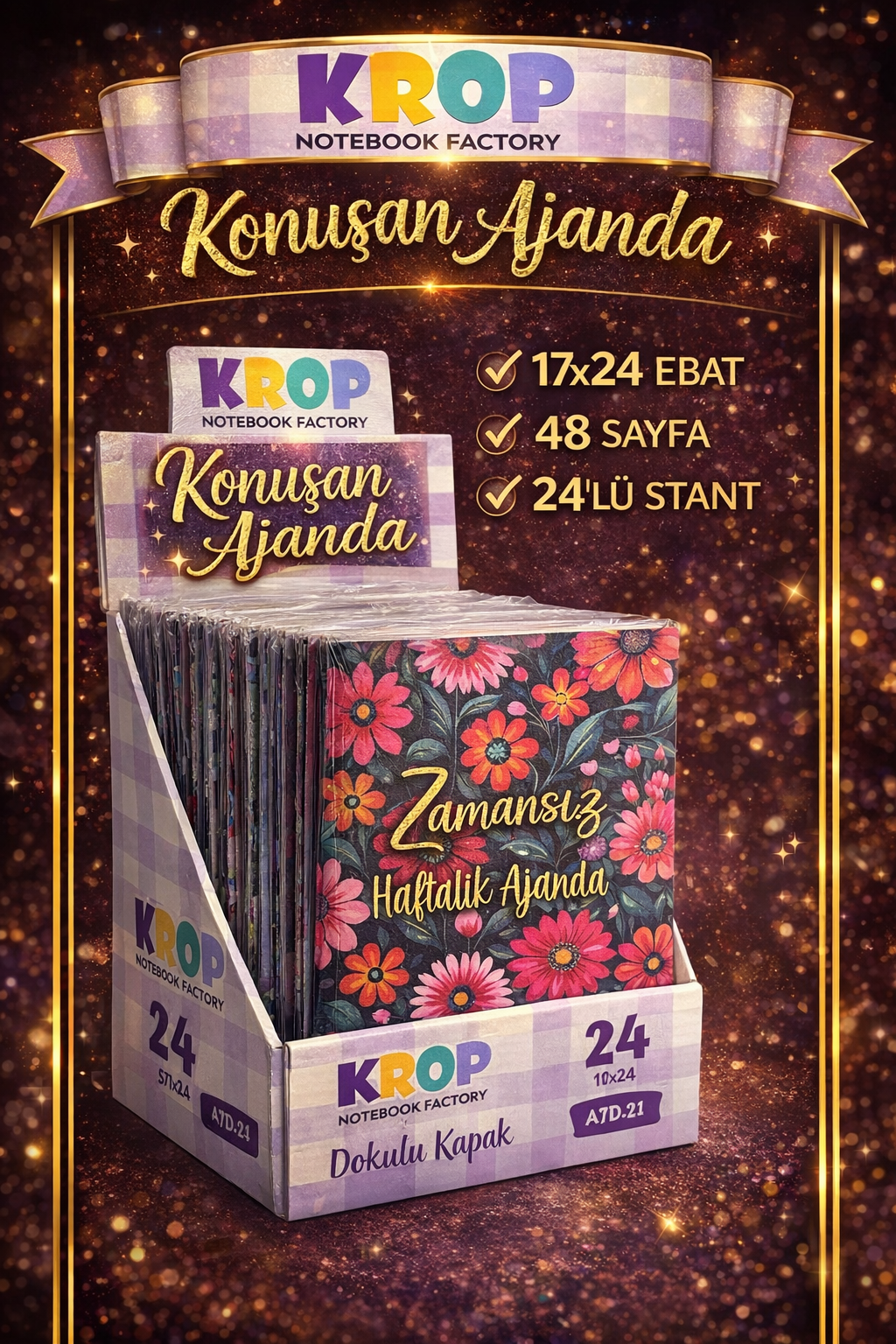 Krop / Konuşan Zamansız Ajanda/ 17x24 / 24lü Stant