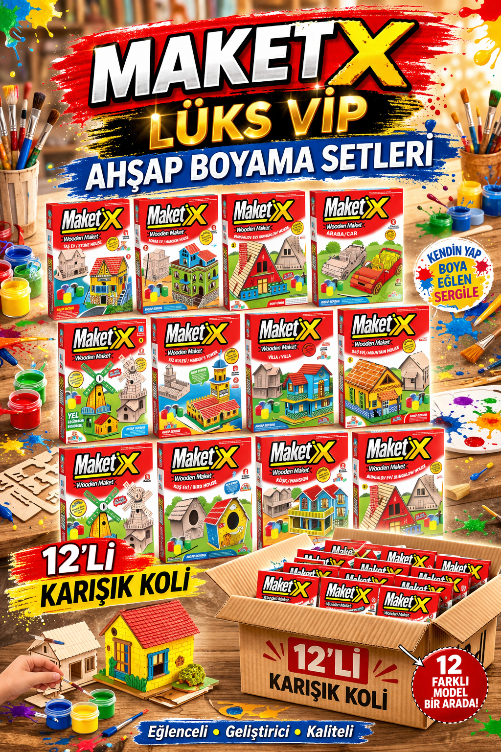 MAKETX LÜKS AHŞAP BOYAMA / 12li karışık