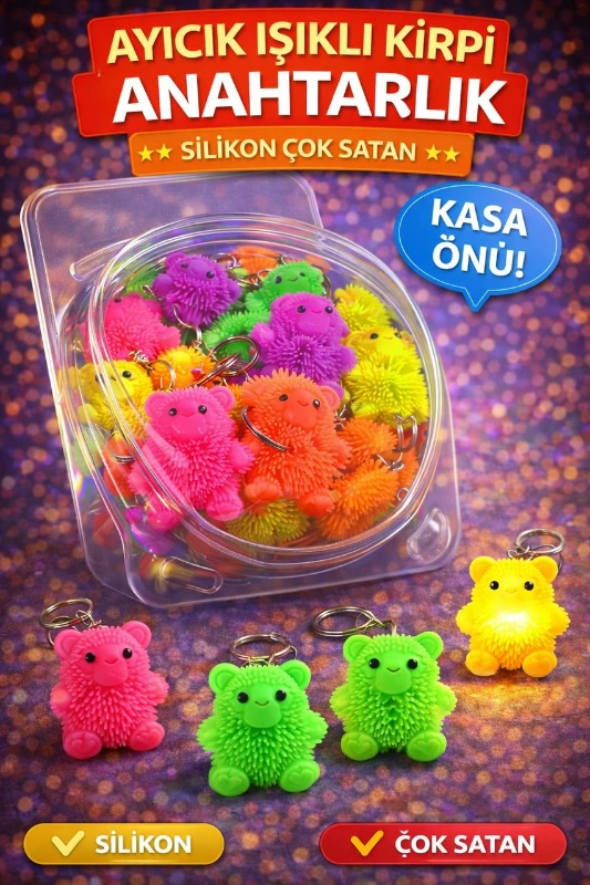 AYICIK IŞIKLI KİRPİ ANAHTARLIK / 48Lİ KAVANOZ