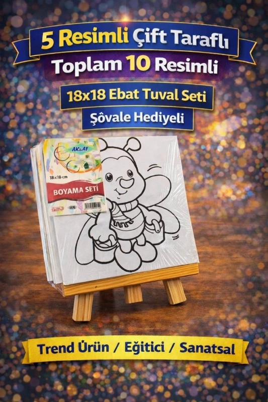 10 RESİMLİ 18 X 18 TUVAL SETİ / 12Lİ PAKET