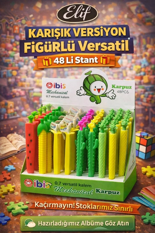 EĞLENCELİ FİGÜRLER VERSATİL KALEM / 48Lİ STANT