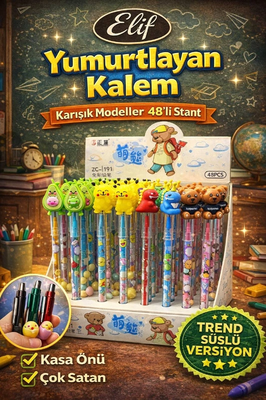 SEVİLEN KARAKTERLER YUMURTLAYAN KALEM / 48Lİ STANT