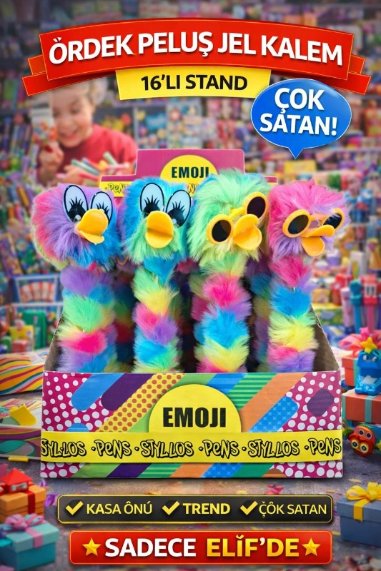 PELUŞ ÖRDEK KALEM  / 16LI STANT