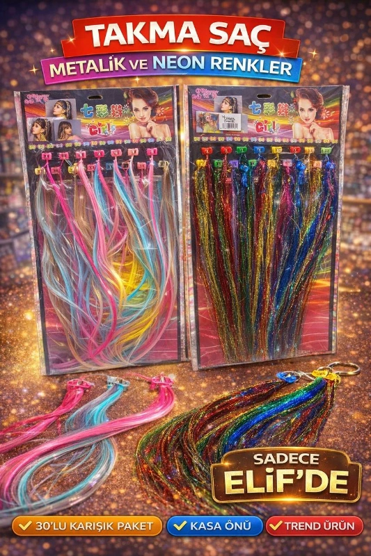 TAKMA SAÇ METALİK VE NEON / 30LU KARIŞIK