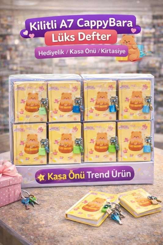 CAPPYBARA KİLİTLİ LÜKS DEFTER / 24LÜ STANT