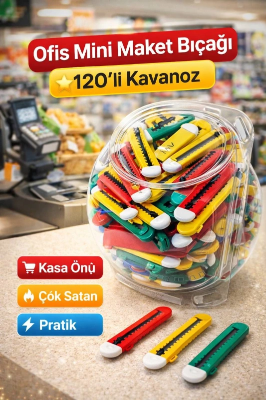 MİNİ MAKET BIÇAĞI OFİS TİPİ KASA ÖNÜ / 120Lİ KAVANOZ