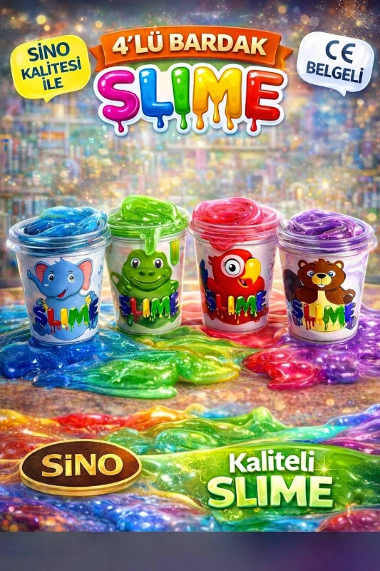 SİNO KALİTELİ 4LÜ BARDAK SLİME SETİ / 12Lİ PAKET