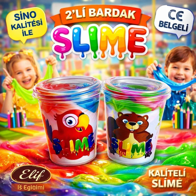 SİNO KALİTELİ 2Lİ BARDAK SLİME SETİ / 12Lİ PAKET