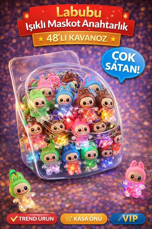 LABUBU IŞIKLI LÜKS ANAHTARLIK / 48Lİ KAVANOZ