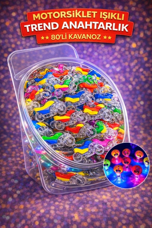 IŞIKLI MOTORSİKLET ANAHTARLIK / 80Lİ KAVANOZ
