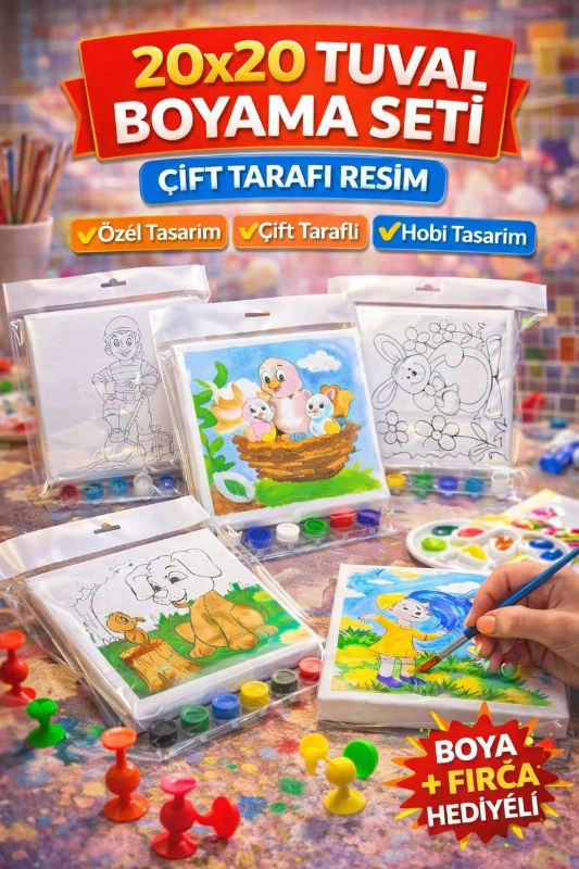 20 X 20 TUVAL SETİ ÇİFT. TARAFLI RESİM BOYALI FIRÇALI