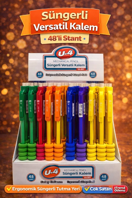 SÜNGERLİ ERGONOMİK VERSATİL KALEM / 48Lİ STANT