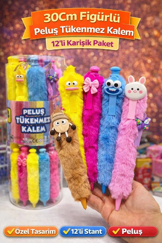 30CM HEDİYELİK PELUŞ KALEM / 12Lİ KAVANOZ