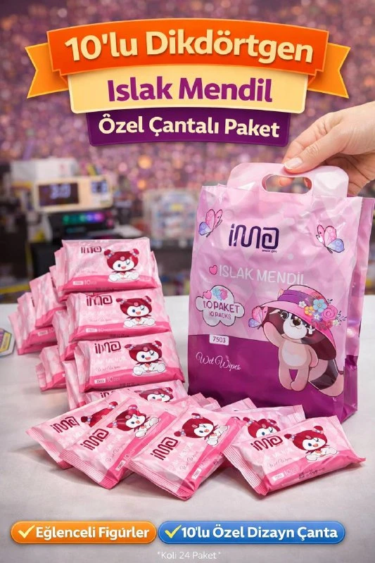 10LU ÖZEL ÇANTALI DİKDÖRTGEN ISLAK MENDİL / 24LÜ KOLİ