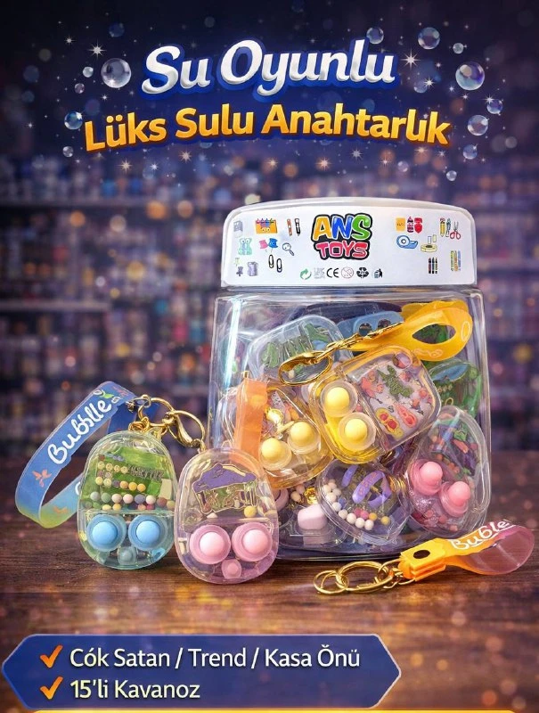 BÜYÜK SU OYUNLU SULU ANAHTARLIK / 15Lİ KAVANOZ