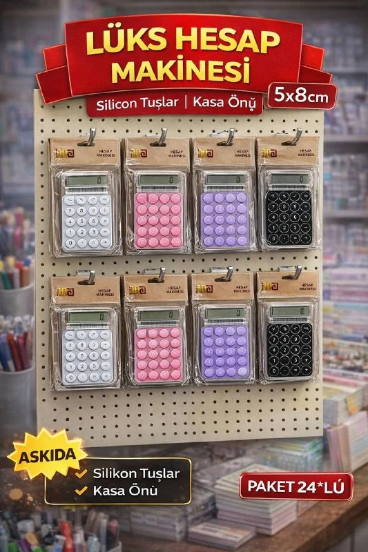 SİLİKON TUŞLU ŞEFFAF HESAP MAKİNESİ / 24LÜ PAKET
