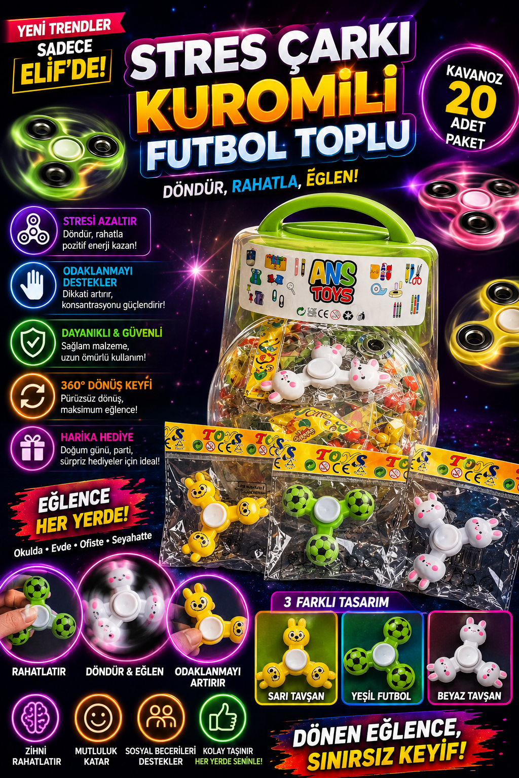 Stres Çarkı Kuromili Futbol Toplu/ 20li kavanoz