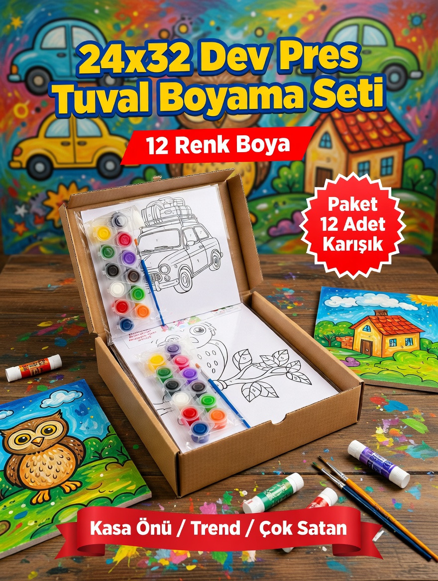 24x32 Dev Pres Tuval Boyama Seti/ paket 12 Adet