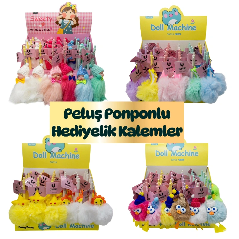 Ponponlu Peluşlu Kalemler Trend Hediyelik / 30lu Stant