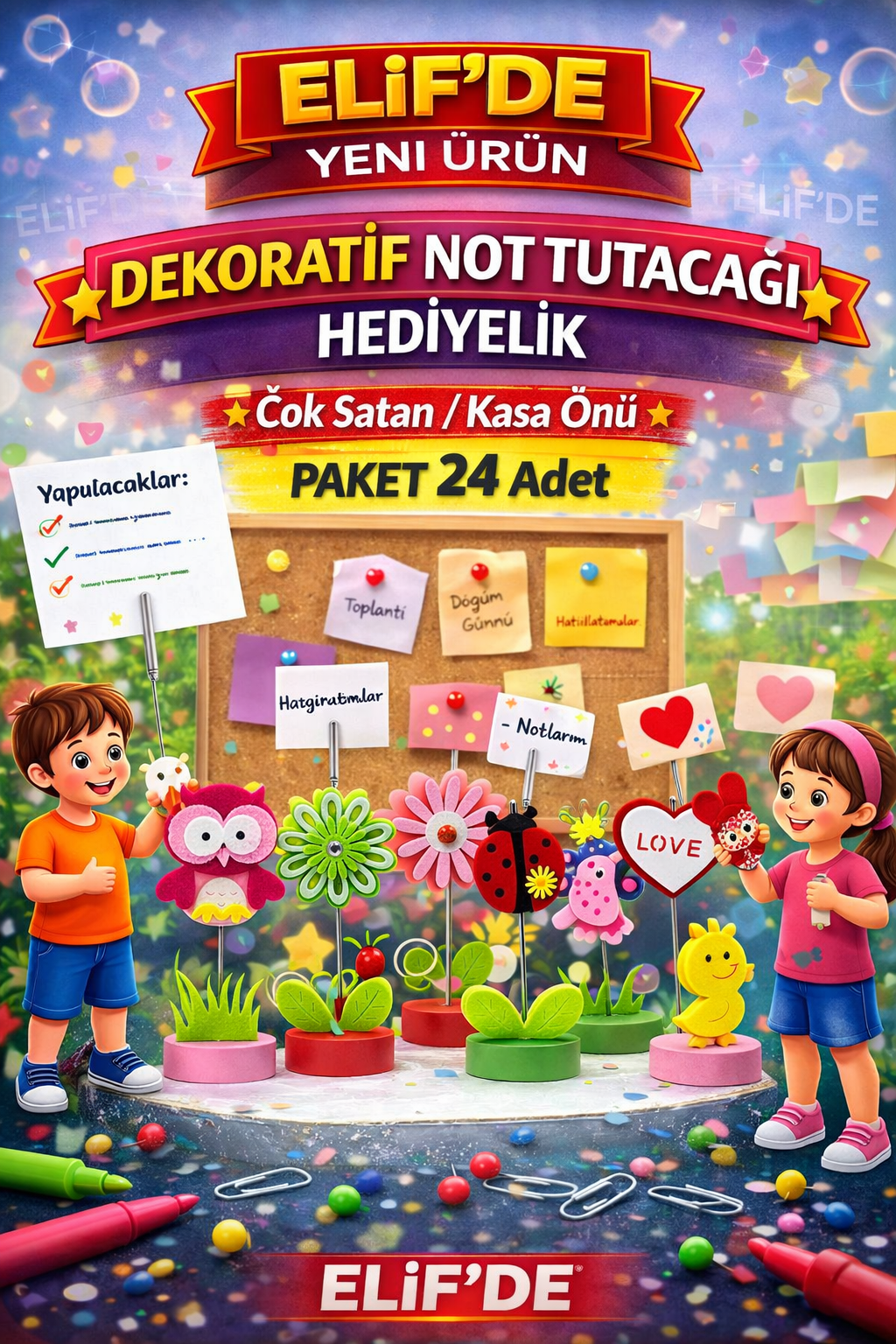 Dekoratif Not Tutacağı / 24lü Paket