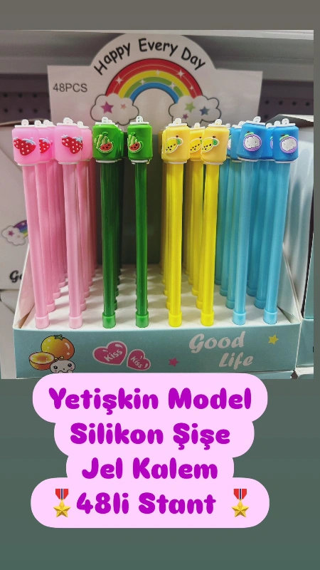 Şişe Figürlü Modelli Silikon Jel Kalem / 48li