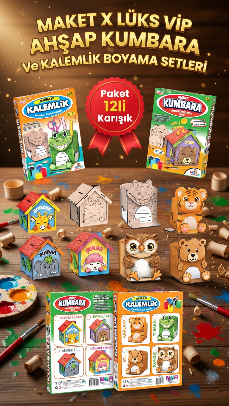 MAKETX LÜKS KALEMLİK VE KUMBARA BOYAMA SETİ / 12li Paket