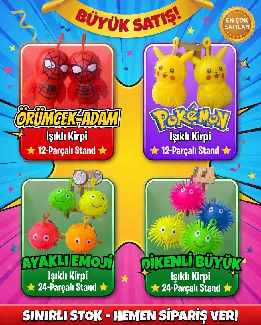 IŞIKLI KİRPİ KARAKTERLİ MODELLER / 24LÜ STANT