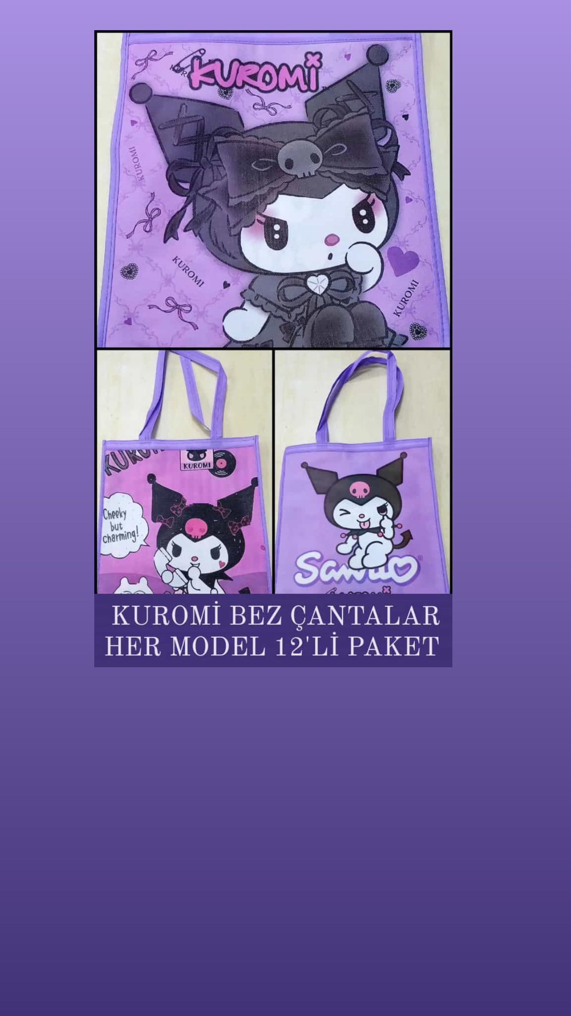 KUROMİ MODEL BEZ ÇANTA ( 12Lİ PAKET )