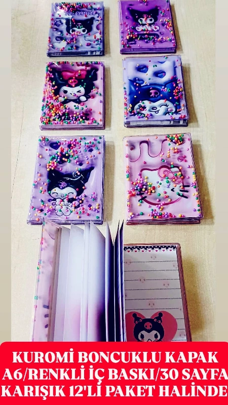 Adet: 35 ₺ /  Kuromi A6 Boncuklu Kapak Not Defteri   / 24lü  Paket