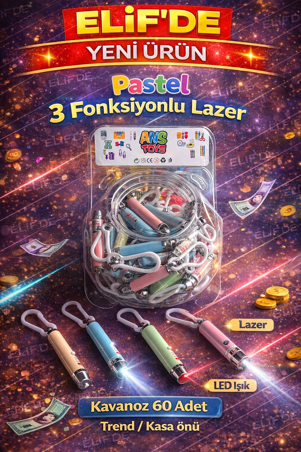 PASTEL 3 FONKSİYONLU LAZER / 60LI KAVANOZ
