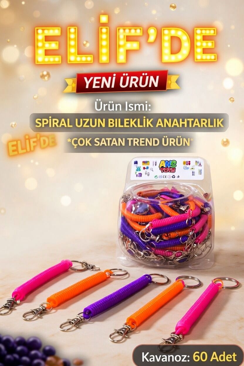 SPİRAL UZUN BİLEKLİK ANAHTARLIK / 60LI KAVANOZ