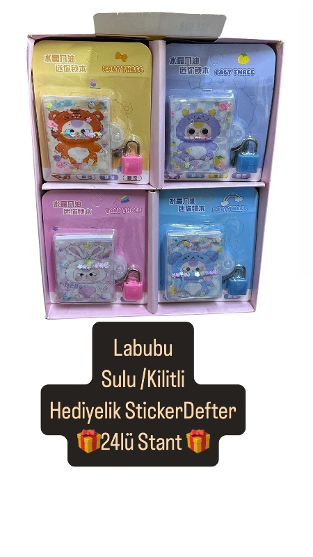 LABUBU  SULU + KİLİTLİ DEFTER HEDİYELİK / 24LÜ STANT